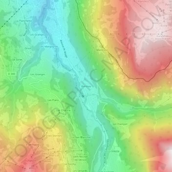 Topografische kaart Bionnay, hoogte, reliëf