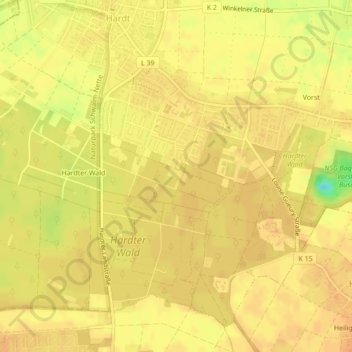 Topografische kaart Ginsterweg, hoogte, reliëf