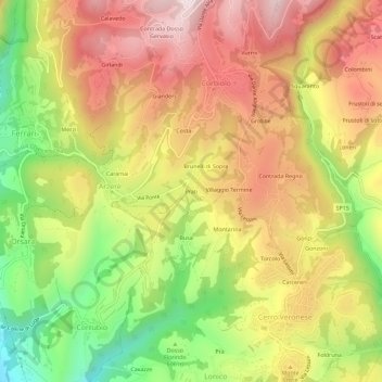 Topografische kaart Prati, hoogte, reliëf