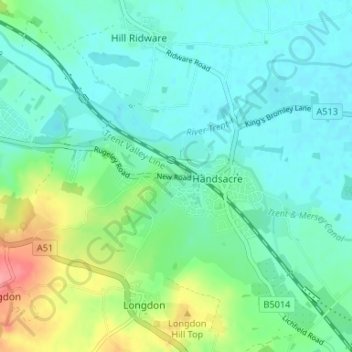 Topografische kaart Armitage, hoogte, reliëf