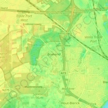 Topografische kaart Boekend, hoogte, reliëf
