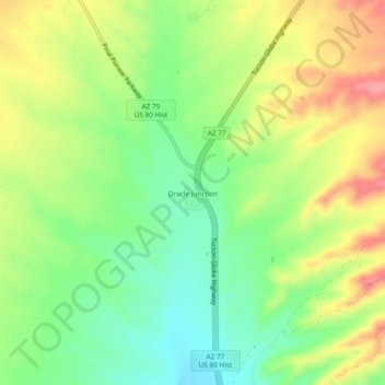 Topografische kaart Oracle Junction, hoogte, reliëf