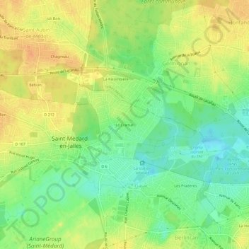Topografische kaart Le Cramat, hoogte, reliëf