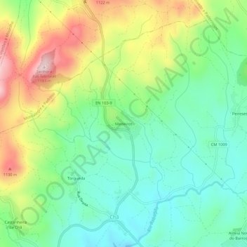 Topografische kaart Medeiros, hoogte, reliëf