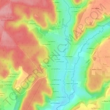 Topografische kaart La Rousselière, hoogte, reliëf