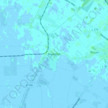 Topografische kaart Maasbüll, hoogte, reliëf