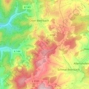 Topografische kaart Steigerts, hoogte, reliëf