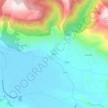 Topografische kaart Teglia, hoogte, reliëf