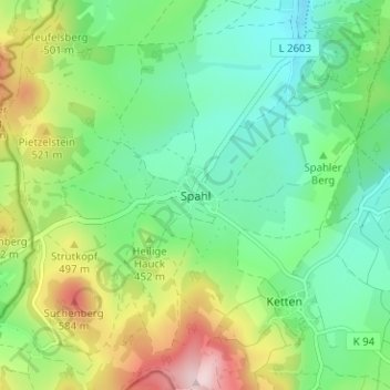 Topografische kaart Spahl, hoogte, reliëf