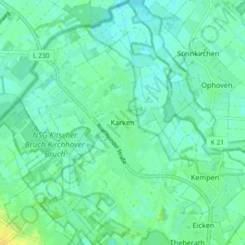 Topografische kaart Karken, hoogte, reliëf