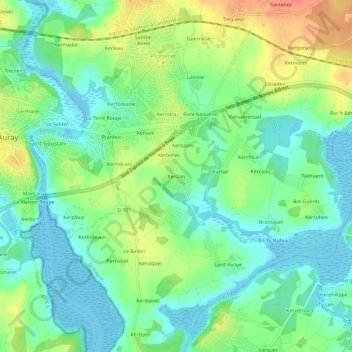 Topografische kaart Kerizan, hoogte, reliëf