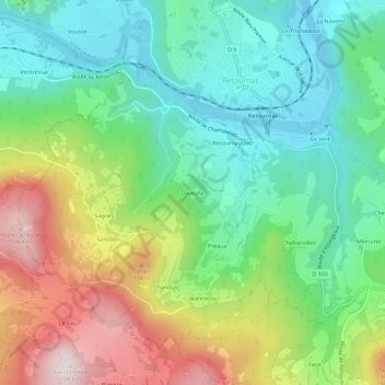 Topografische kaart Daveyne, hoogte, reliëf