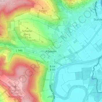 Topografische kaart Albaxen, hoogte, reliëf