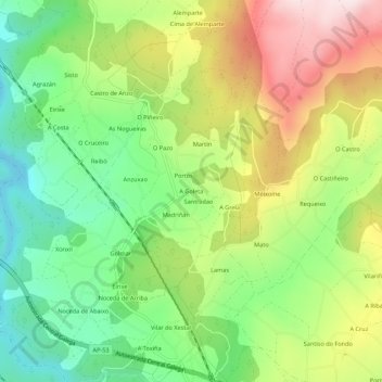 Topografische kaart A Goleta, hoogte, reliëf