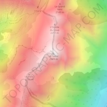 Topografische kaart Le Tabor, hoogte, reliëf