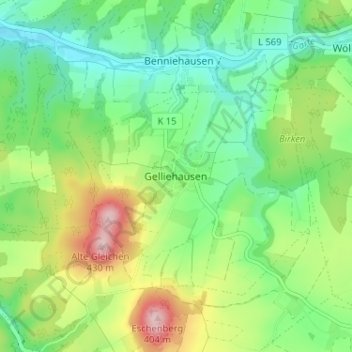 Topografische kaart Gelliehausen, hoogte, reliëf