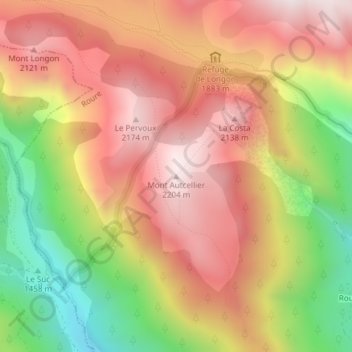 Topografische kaart Mont Autcellier, hoogte, reliëf
