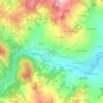 Topografische kaart Caminata, hoogte, reliëf