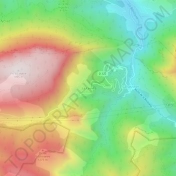 Topografische kaart Le Caunil, hoogte, reliëf