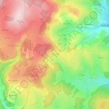 Topografische kaart Les Essarts, hoogte, reliëf