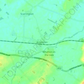 Topografische kaart Aslockton, hoogte, reliëf