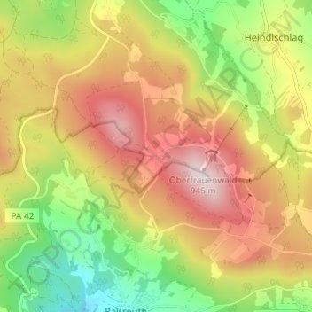 Topografische kaart Oberfrauenwald, hoogte, reliëf