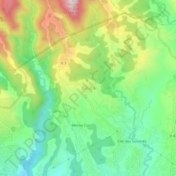 Topografische kaart Balata, hoogte, reliëf