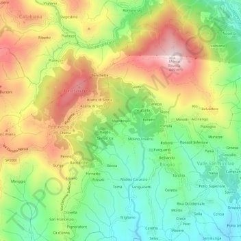 Topografische kaart Mornengo, hoogte, reliëf