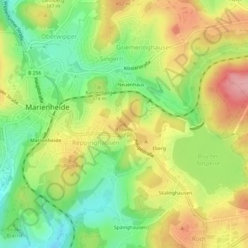 Topografische kaart Ellberg, hoogte, reliëf