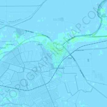 Topografische kaart Massa Fiscaglia, hoogte, reliëf