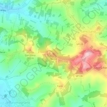 Topografische kaart Monte Bosso, hoogte, reliëf