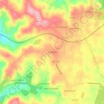 Topografische kaart Perulheira, hoogte, reliëf
