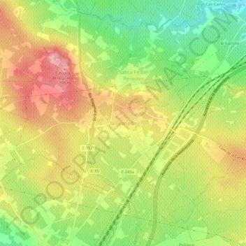 Topografische kaart la Granada, hoogte, reliëf