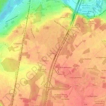 Topografische kaart La Liborie, hoogte, reliëf