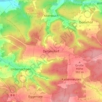 Topografische kaart Dettendorf, hoogte, reliëf