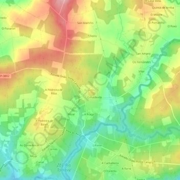 Topografische kaart Frades, hoogte, reliëf