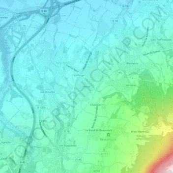 Topografische kaart Moisin, hoogte, reliëf