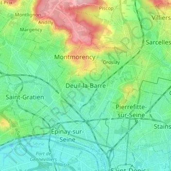 Topografische kaart Deuil-la-Barre, hoogte, reliëf