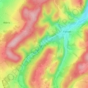 Topografische kaart Eveux, hoogte, reliëf