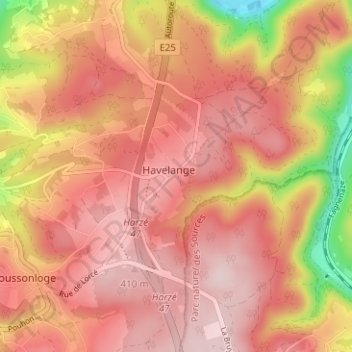 Topografische kaart Pîre des Hot'lîs, hoogte, reliëf