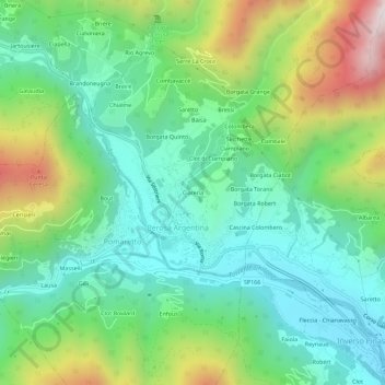 Topografische kaart Ciarena, hoogte, reliëf