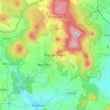 Topografische kaart Niedenstein, hoogte, reliëf