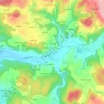 Topografische kaart Winterspüren, hoogte, reliëf