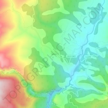 Topografische kaart Lecina, hoogte, reliëf
