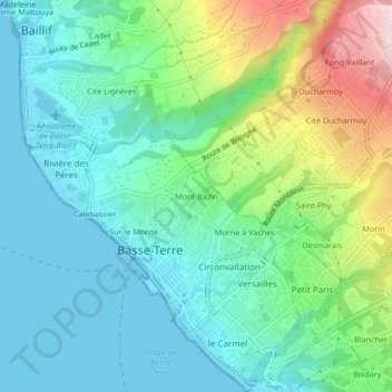 Topografische kaart Mont Bazin, hoogte, reliëf
