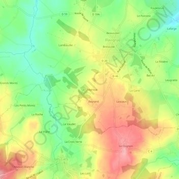 Topografische kaart Le Cheyroux, hoogte, reliëf