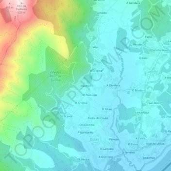 Topografische kaart Vilachán, hoogte, reliëf