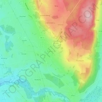 Topografische kaart Börwang, hoogte, reliëf