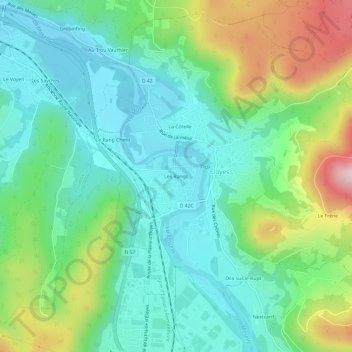 Topografische kaart Les Rangs, hoogte, reliëf