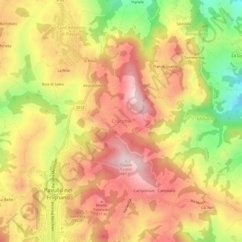 Topografische kaart Crocette, hoogte, reliëf